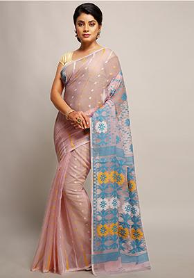 Light Pink Jamdani Art Silk Saree