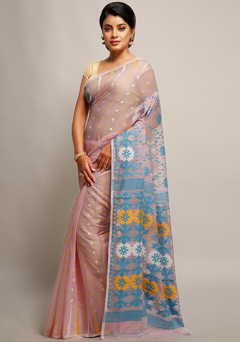 Light Pink Jamdani Art Silk Saree