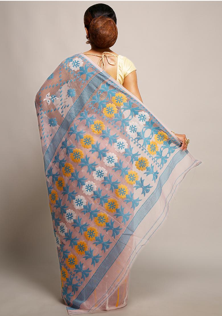 Light Pink Jamdani Art Silk Saree