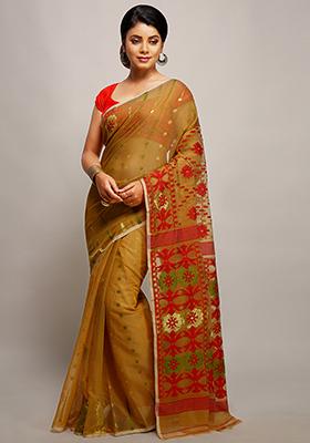 Beige Jamdani Art Silk Saree