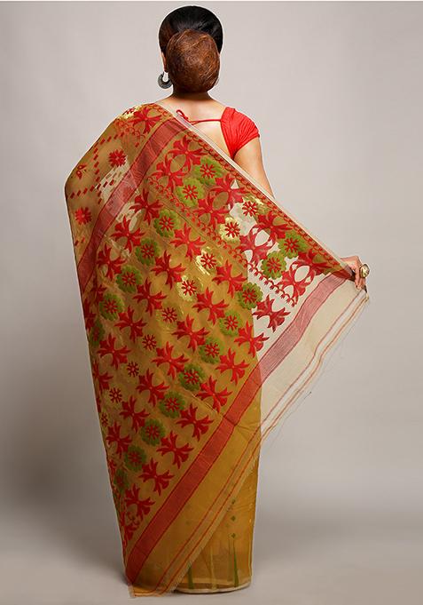 Beige Jamdani Art Silk Saree