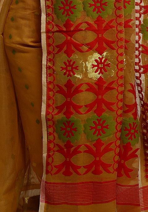 Beige Jamdani Art Silk Saree