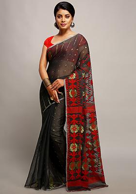 Black Jamdani Art Silk Saree