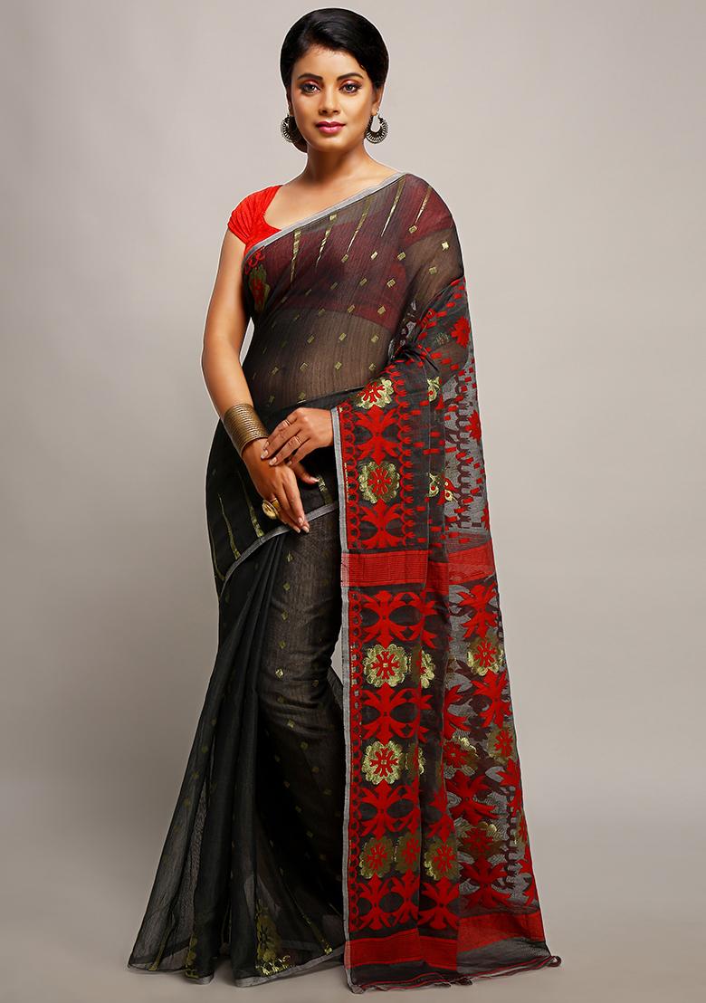 Black Jamdani Art Silk Saree