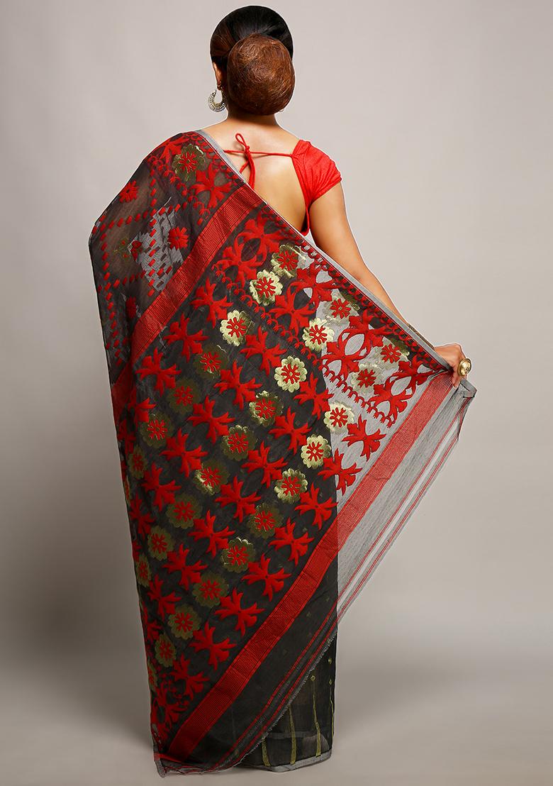 Black Jamdani Art Silk Saree