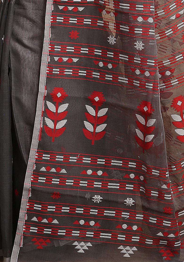 Black Jamdani Art Silk Saree