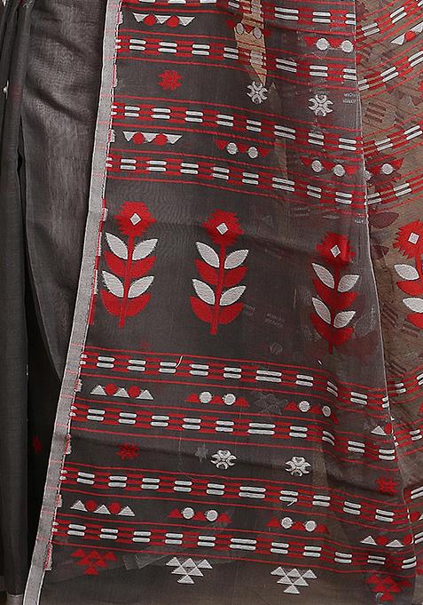 Black Jamdani Art Silk Saree