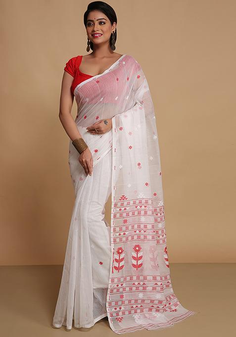 White Weaving Art Silk Saree