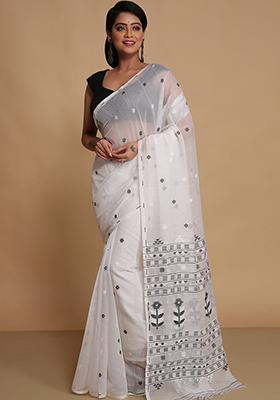 White Weaving Art Silk Saree