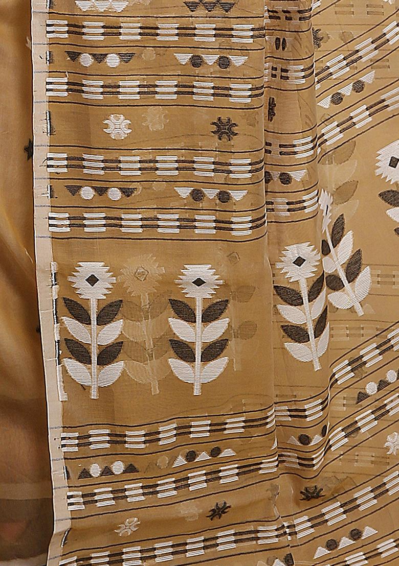 Beige Weaving Art Silk Saree - Indya
