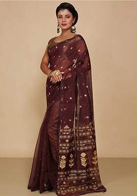 Brown Jamdani Art Silk Saree