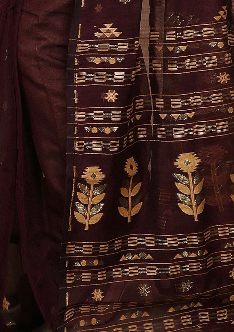 Brown Jamdani Art Silk Saree - Indya