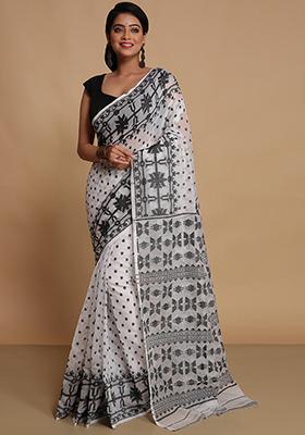 White Weaving Art Silk Saree