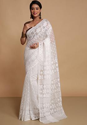 White Weaving Art Silk Saree