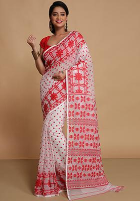 White Weaving Art Silk Saree