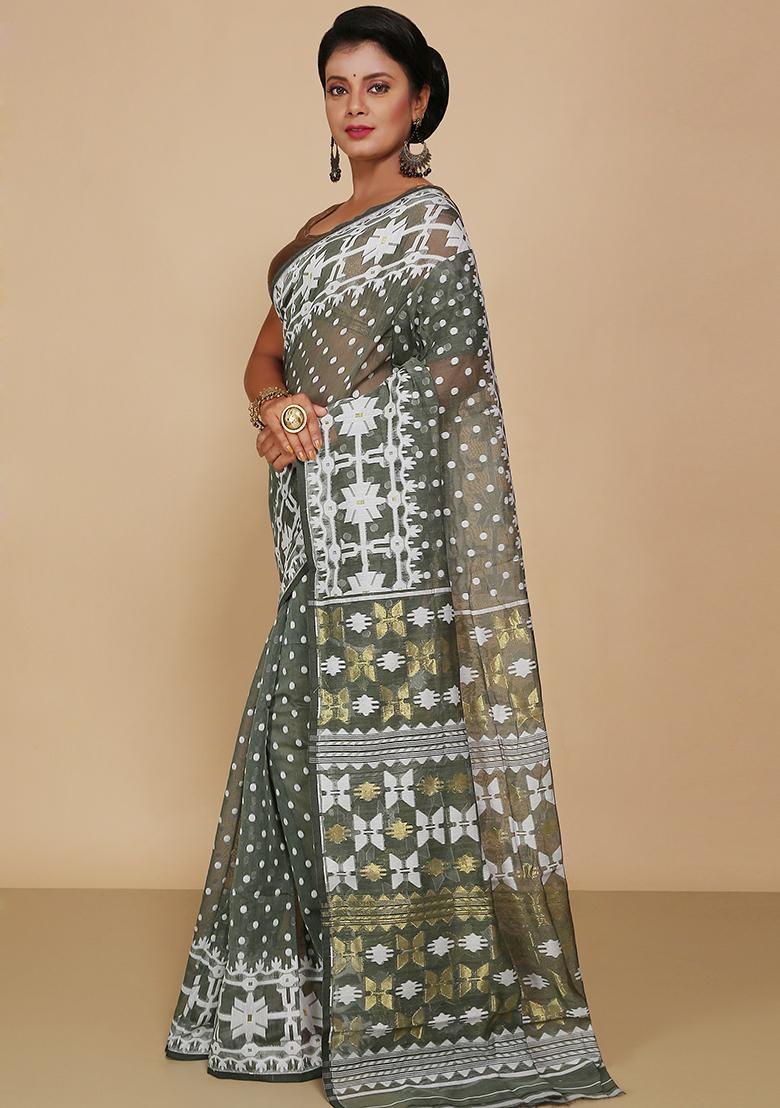 Pista Green Jamdani Art Silk Saree