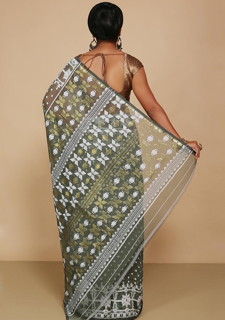 Pista Green Jamdani Art Silk Saree