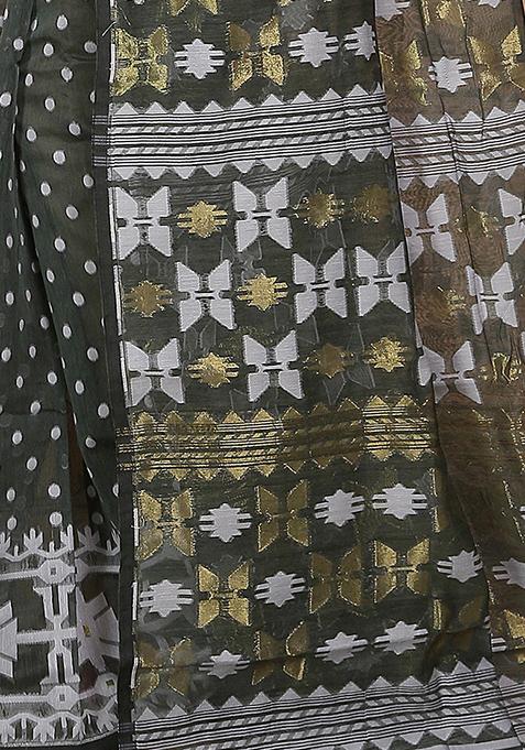 Pista Green Jamdani Art Silk Saree