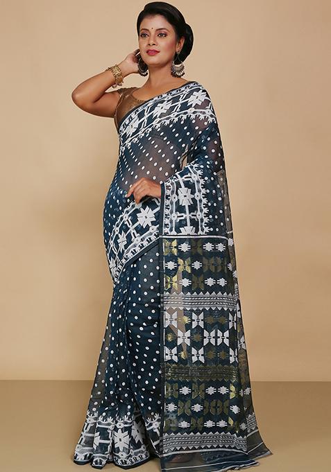 Grey Jamdani Art Silk Saree