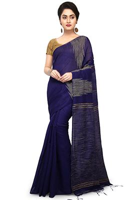 Blue Embroidered Art Silk Saree Set