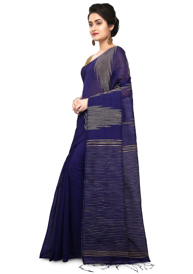 Blue Embroidered Art Silk Saree Set - Indya