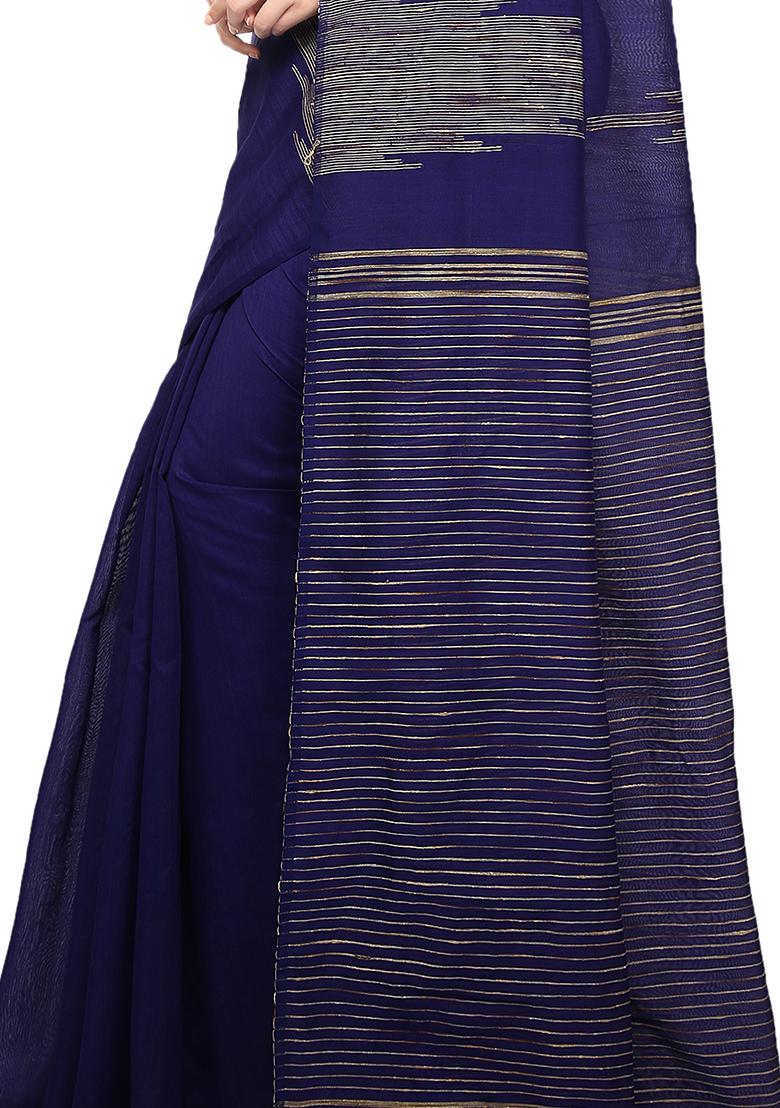 Blue Embroidered Art Silk Saree Set - Indya