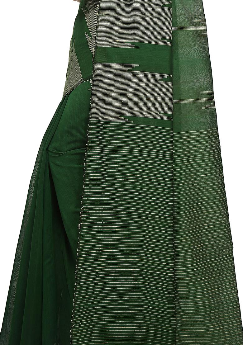 Green Embroidered Art Silk Saree Set - Indya