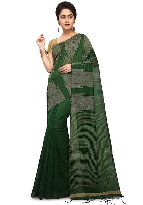 Green Embroidered Art Silk Saree Set