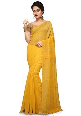 Yellow Embroidered Art Silk Saree Set