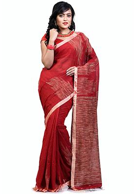 Red Embroidered Art Silk Saree Set