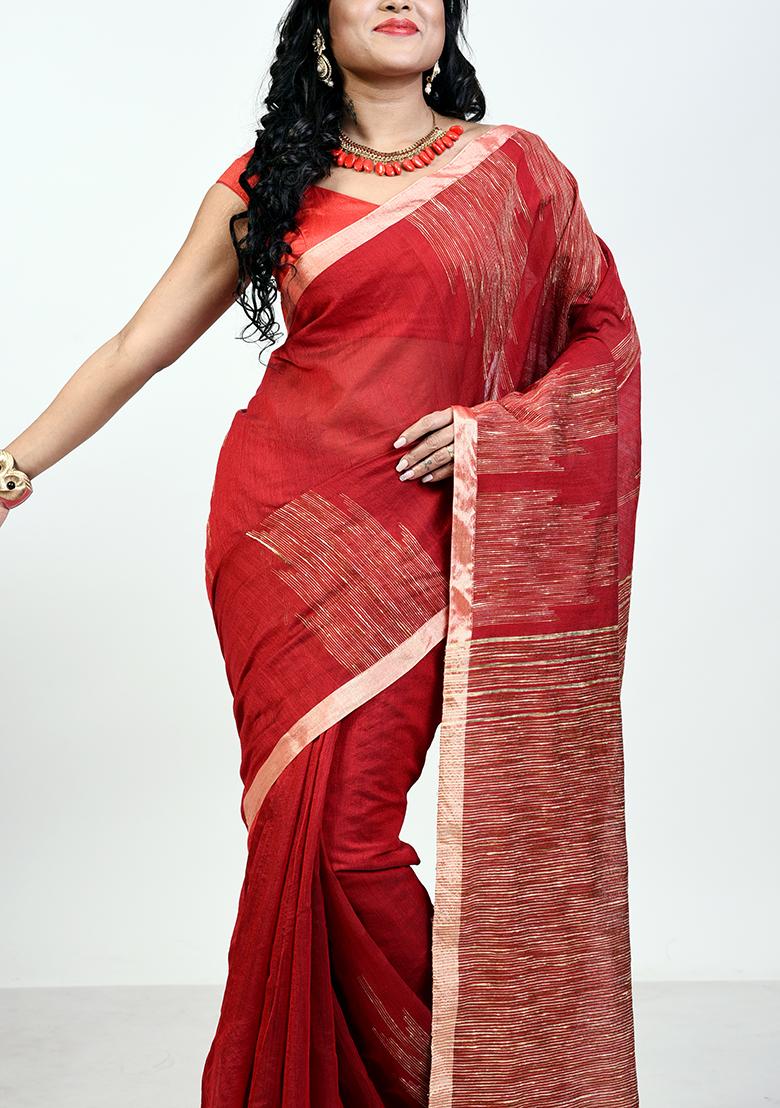 Red Embroidered Art Silk Saree Set