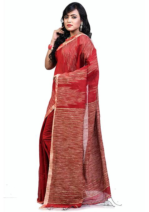 Red Embroidered Art Silk Saree Set