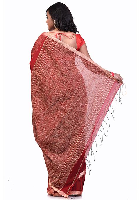 Red Embroidered Art Silk Saree Set