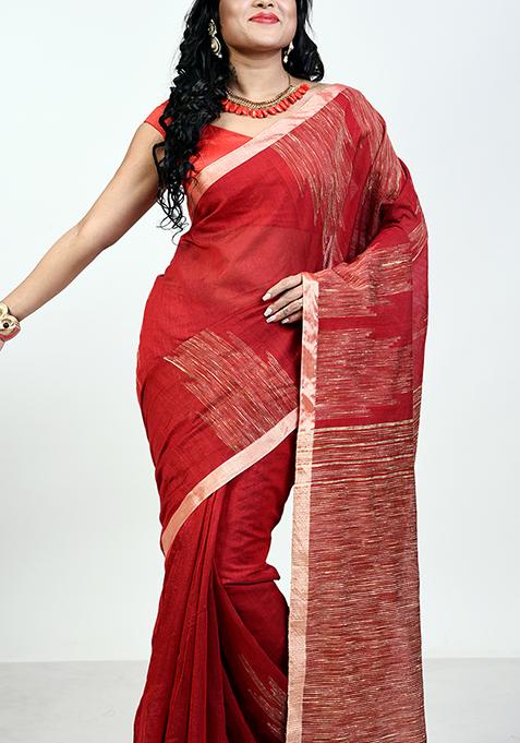 Red Embroidered Art Silk Saree Set