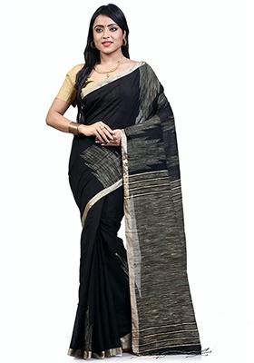 Black Embroidered Art Silk Saree Set