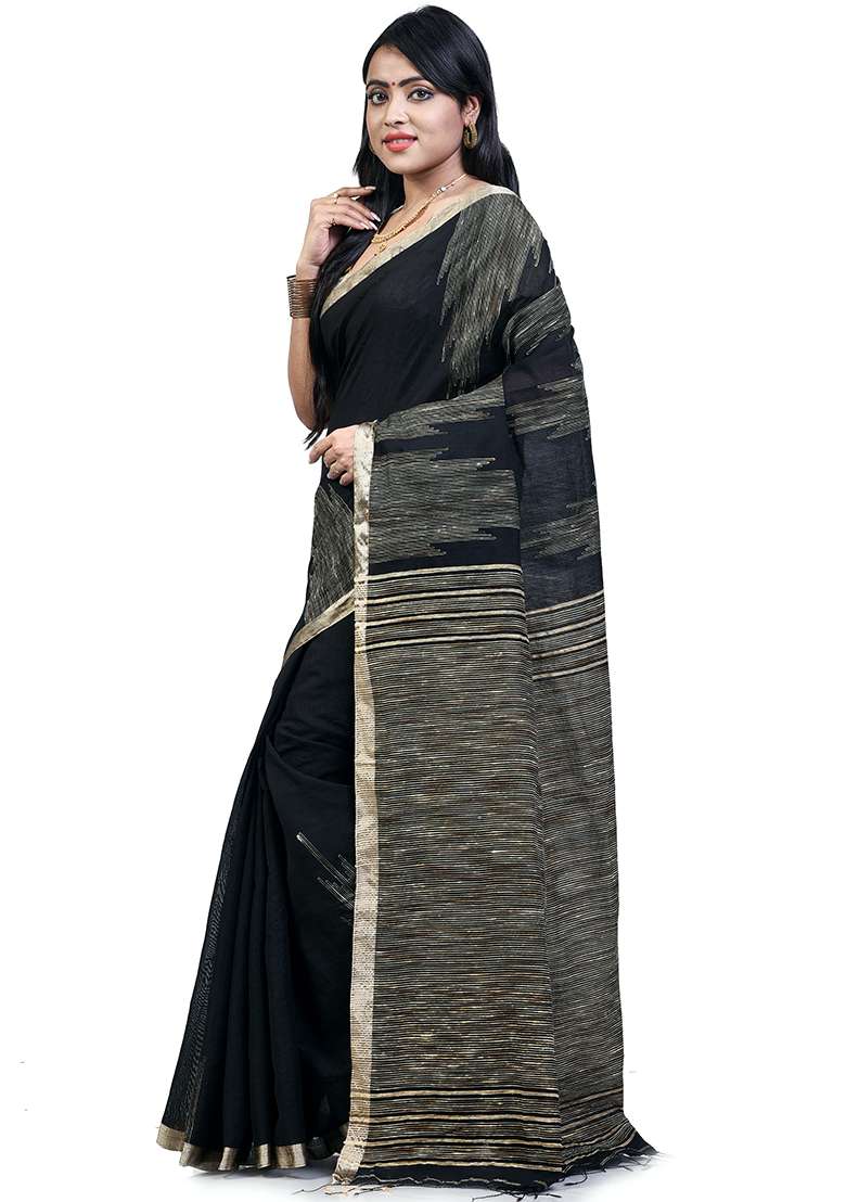 Black Blend Art Silk Saree Set with Embroidered for Diwali | Wedding & Festive Wear - Indya
