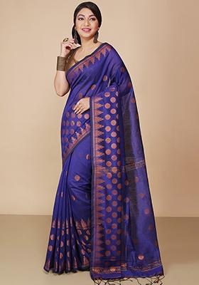 Blue Embroidered Art Silk Saree Set