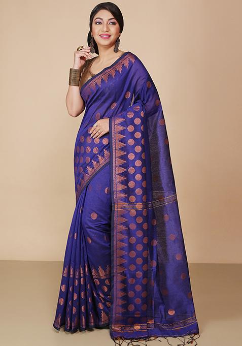 Blue Embroidered Art Silk Saree Set