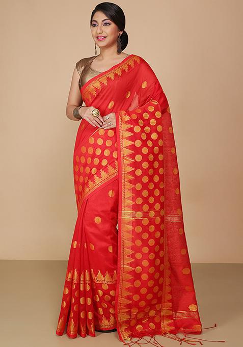 Red Embroidered Art Silk Saree Set