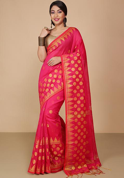 Pink Embroidered Art Silk Saree Set