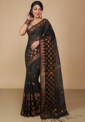 Black Embroidered Art Silk Saree Set