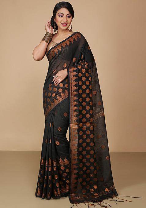 Black Embroidered Art Silk Saree Set