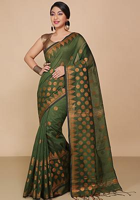 Green Embroidered Art Silk Saree Set
