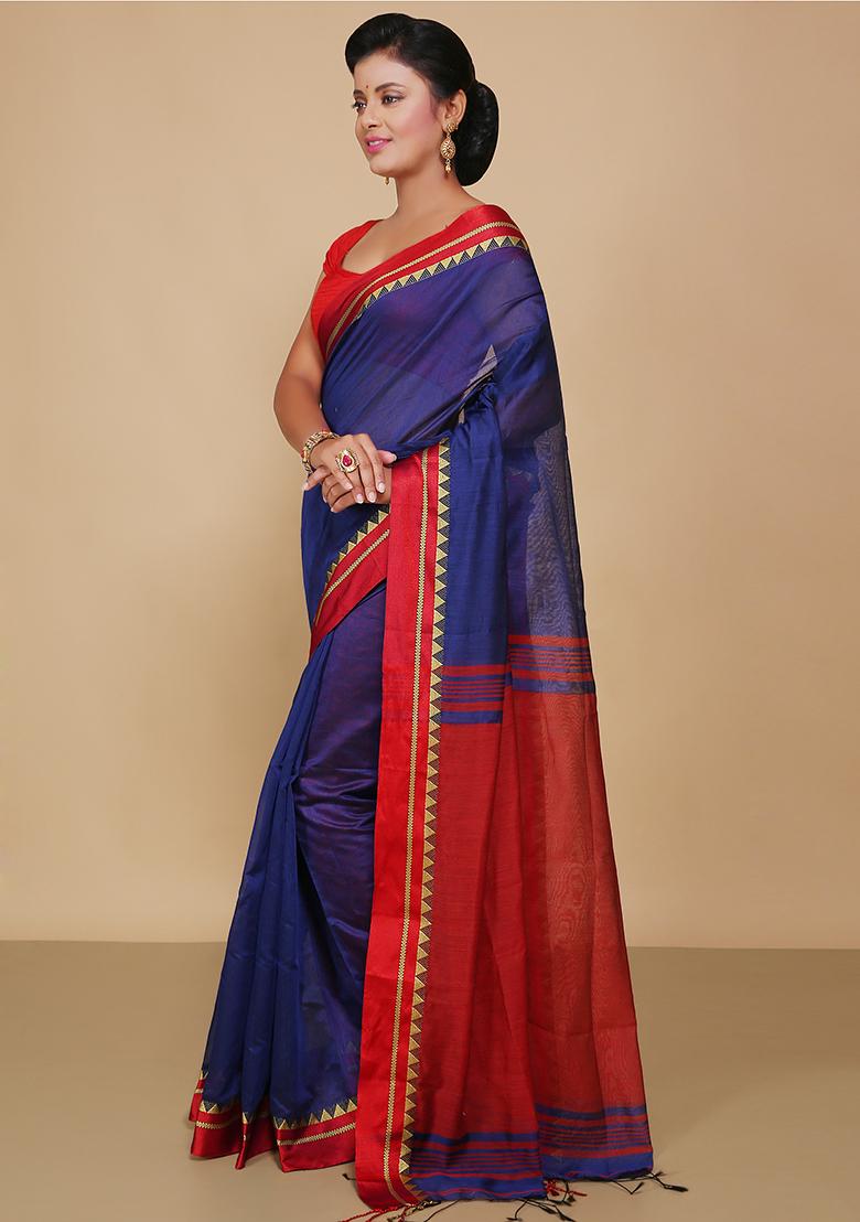 Blue Embroidered Art Silk Saree Set - Indya