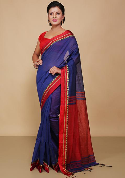 Blue Embroidered Art Silk Saree Set