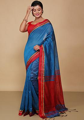 Turquoise Embroidered Art Silk Saree Set