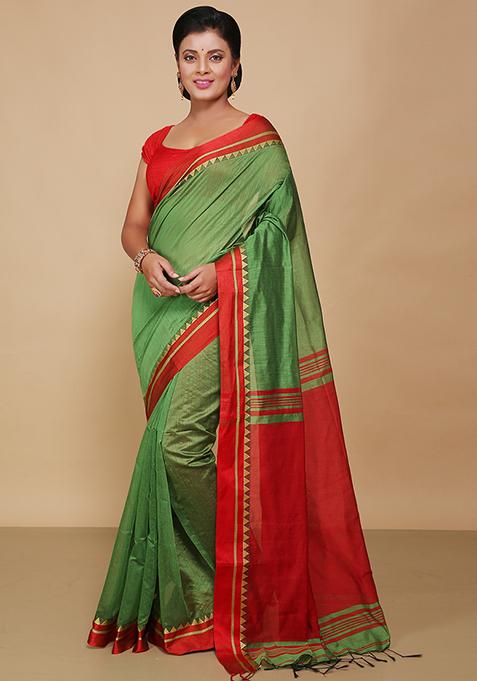 Green Embroidered Art Silk Saree Set