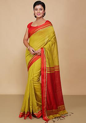 Yellow Embroidered Art Silk Saree Set