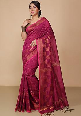 Magenta Embroidered Art Silk Saree Set