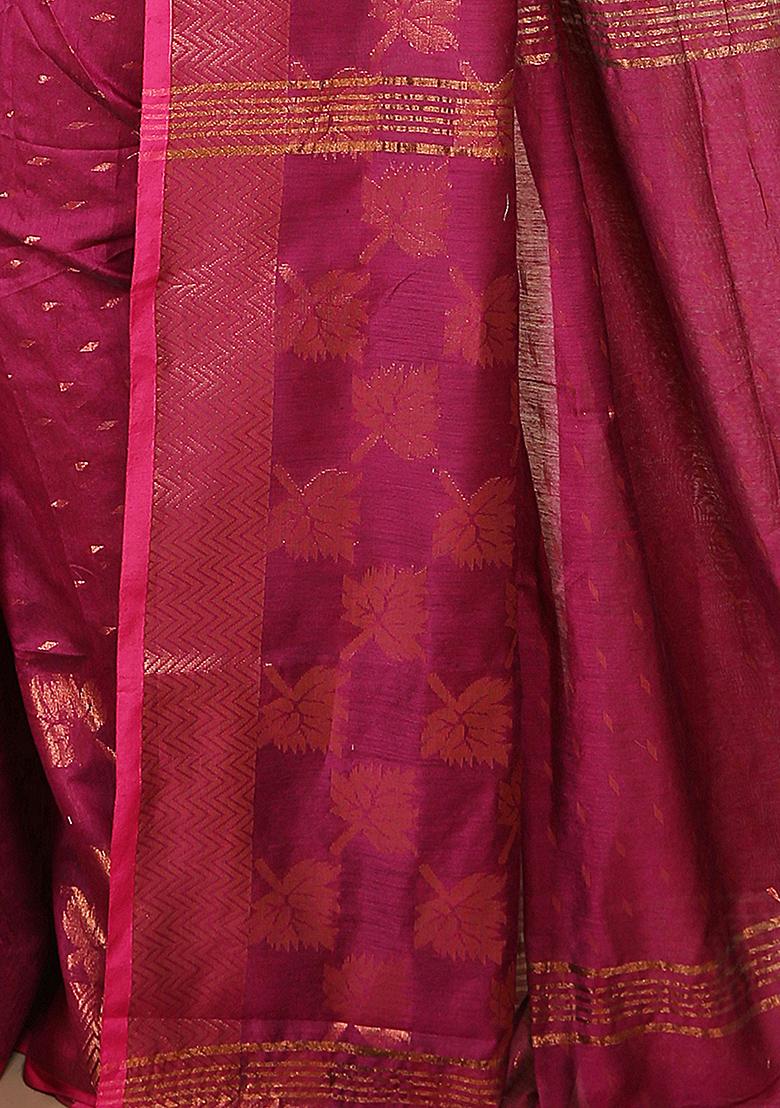 Magenta Embroidered Art Silk Saree Set - Indya